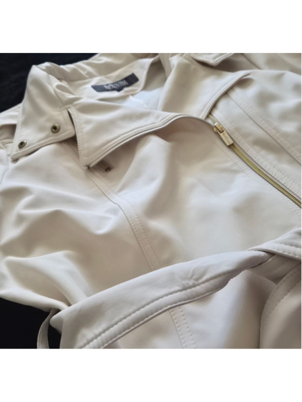 Kenneth Cole Reaction Womens L White Belted Moto Jacket Zip Trench Coat